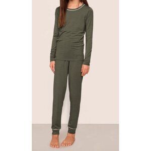 Eberjey Kids TENCEL Modal Unisex Long PJ Set Olive Size 8 New